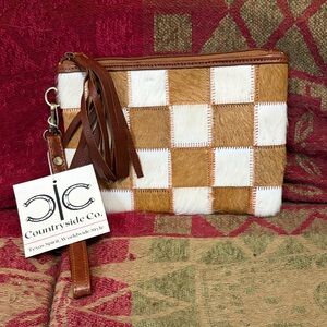 Countryside Co. Checkered Hair-on-Hide Wristlet - Brown & White